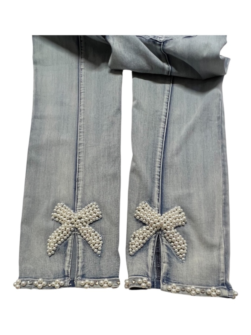 NWT Ethyl Clothing Pearl Embellished Jeans Gemstone Hem Detail | Size 6 - Picture 2 of 10